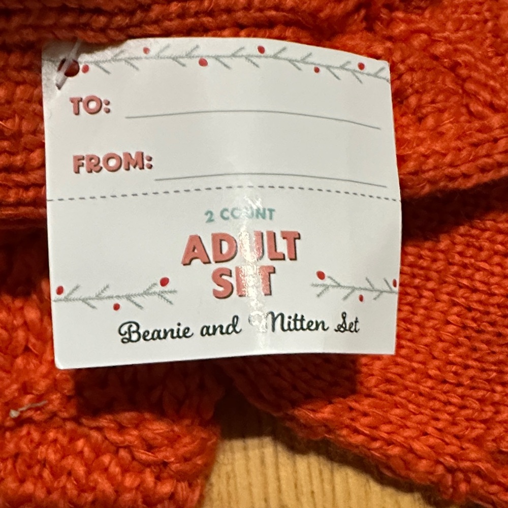 Cozy Orange Knit Hat and Mittens Set - Picture 5 of 7